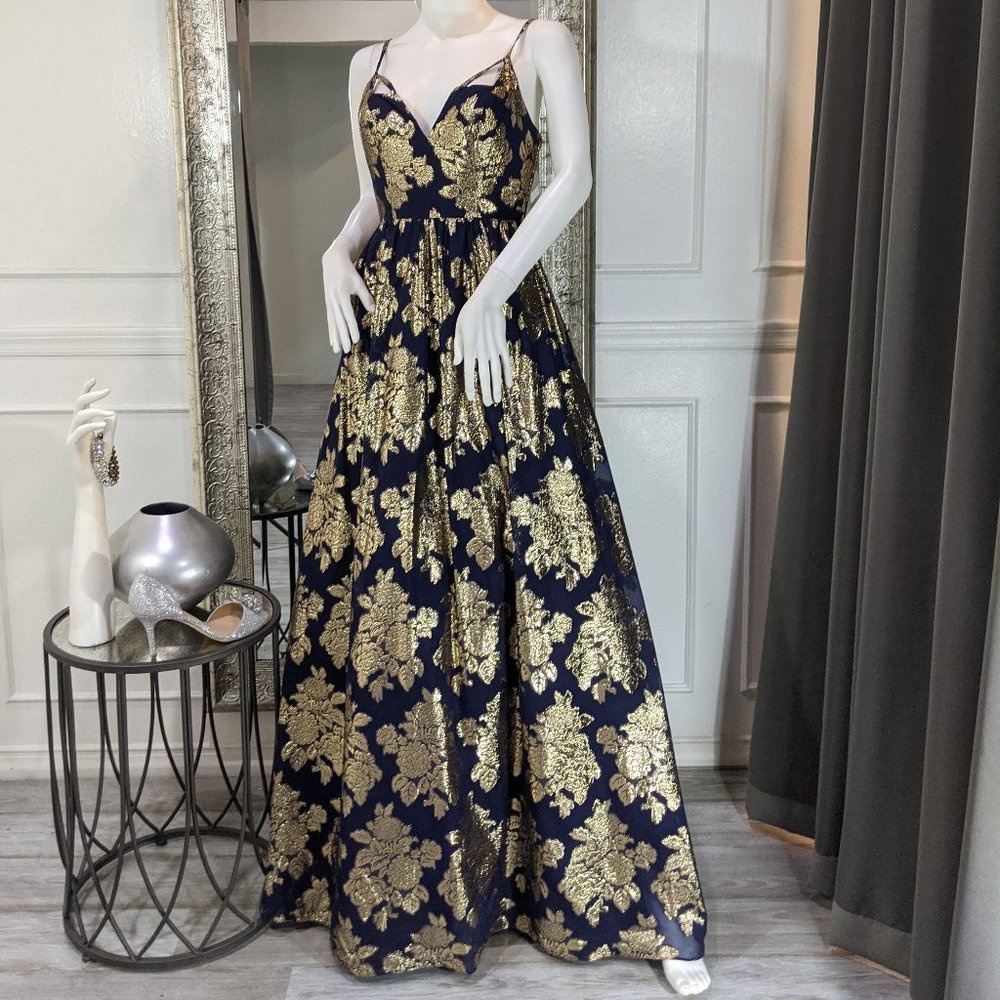 navy blue and gold prom dress Dear Moon | Dresses | Formal Evening Gown Galia Cowl Neck Maxi feature_Slim Fit Velvet Colors:Navy Blue 705 Sleeveless 6